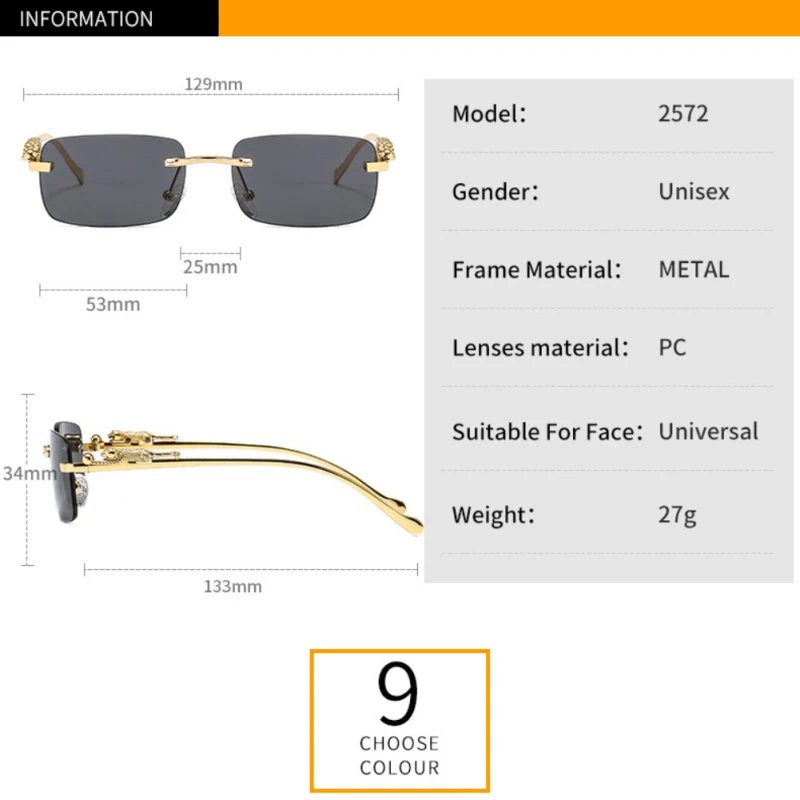 2023 Модерни правоъгълни слънчеви очила без рамки, дамски Ретро декорация под формата на Леопард, Прозрачни Океански лещи, Очила с UV400, Мъжки Слънчеви очила Нюанси Изображение 4