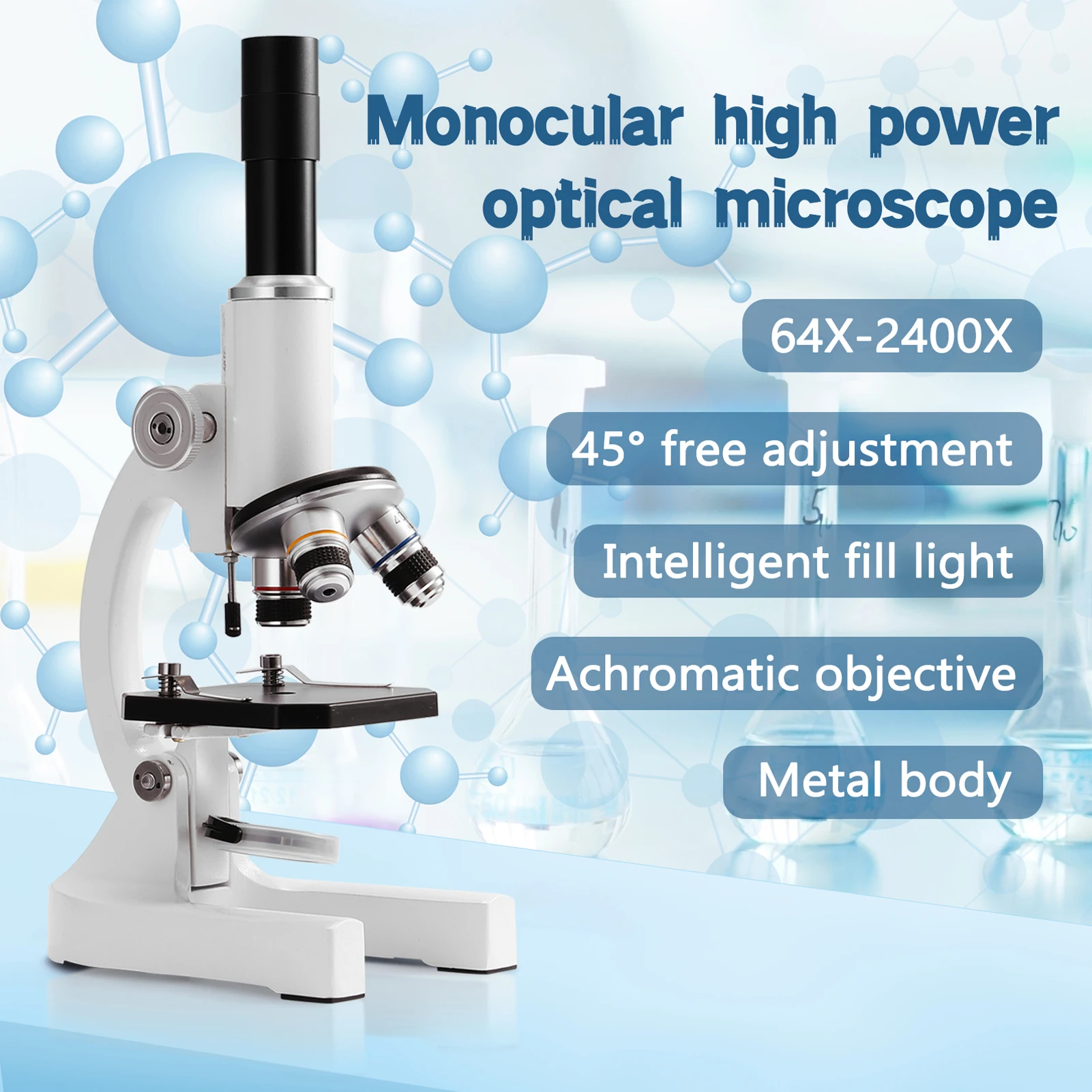64X-2400X Монокулярный оптичен микроскоп за начално училище, научен Експериментален биологичен учебен микроскоп, подарък за децата На рожден Ден Изображение 4