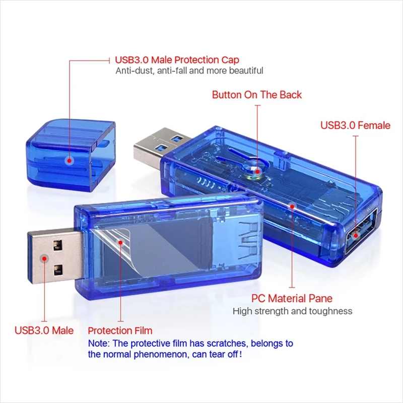 RIDEN AT35 USB3.0 Цветен LCD амперметър, измерване на напрежение, ток, Мултицет, Заряд на батерията, захранващ Блок, USB-тестер, синьо Изображение 4
