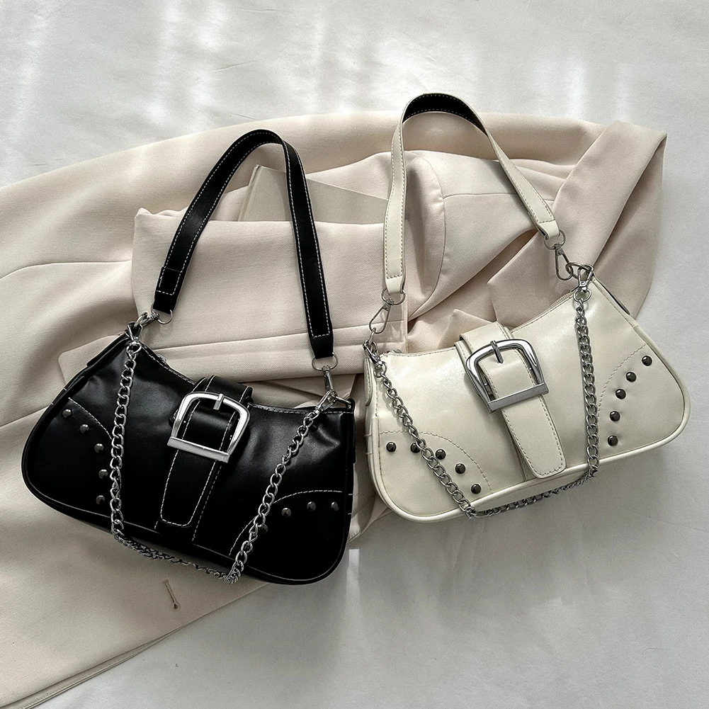 Y2K, Реколта женствена чанта под мишниците, Корейската ежедневни Скъпа Бяла чанта През рамо, Дамски кожени портфейли с цип, Модерна чанта-тоут за момичета Изображение 4