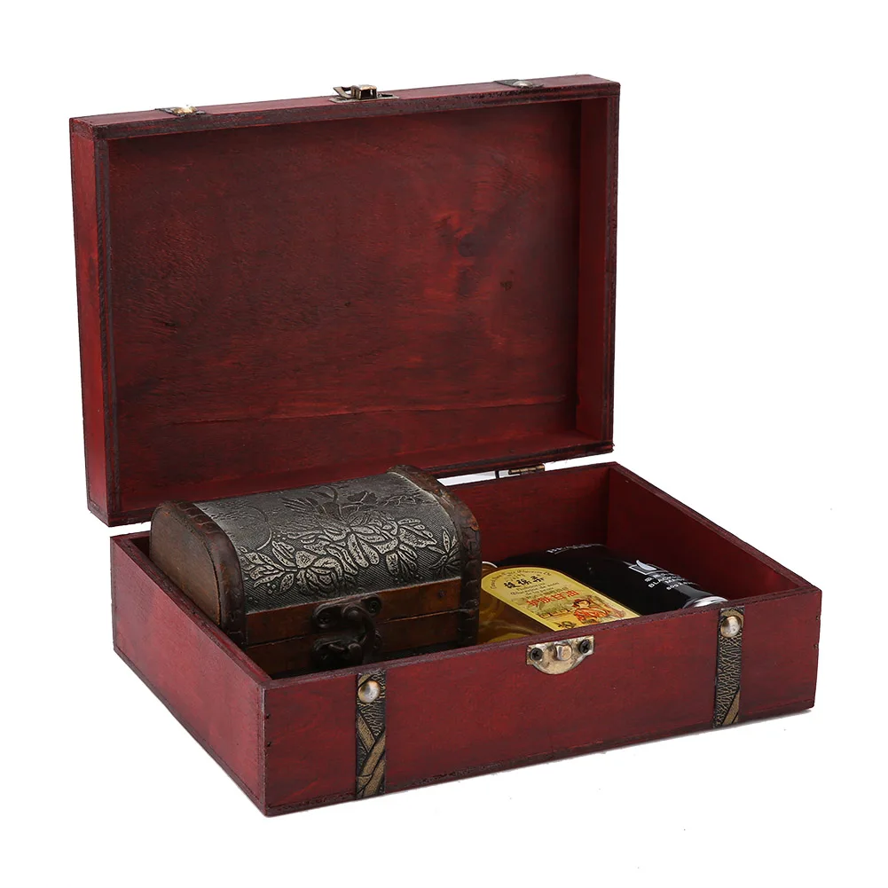 Антични дървена кутия, реколта дървена кутия в ретро стил за чорапи, козметика, канцеларски материали, вестници, списания Изображение 4