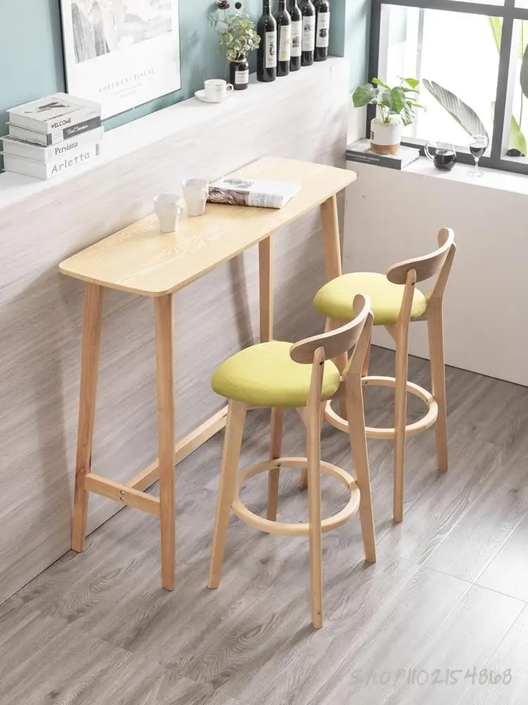 Бар стол, стол от масивно дърво, модерен минималистичен бар стол, лесен бар стол с луксозен стол, бар маса и стол Nordic home Изображение 4