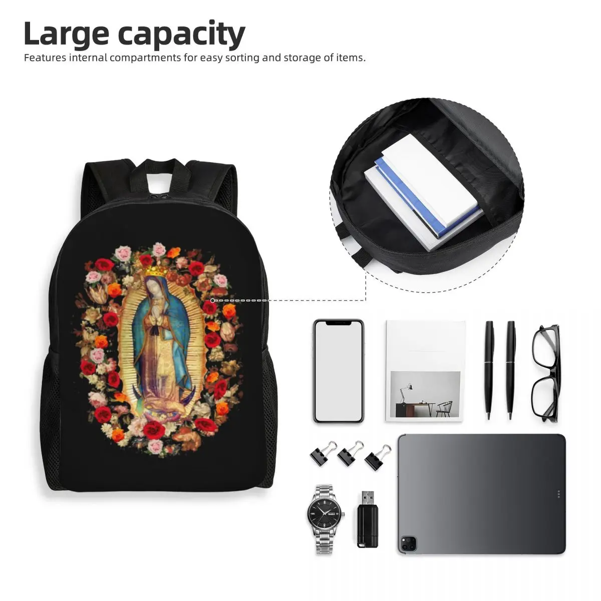 Богородица Гваделупская Мексико Дева Мария Раница за Лаптоп Модерна Чанта за Книги за Студенти Мексико Католически Чанти на Светиите Изображение 4