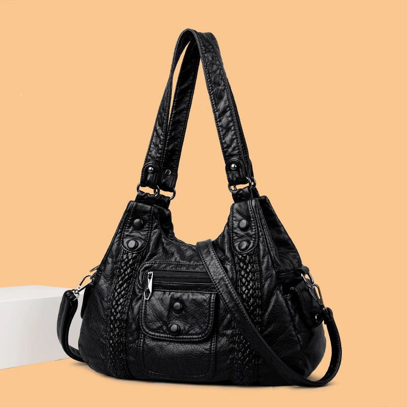 Висококачествени Дамски чанти от мека изкуствена кожа, обикновен, с многослойными джобове, дамски чанти през рамо, чанта през рамо с голям капацитет Изображение 4