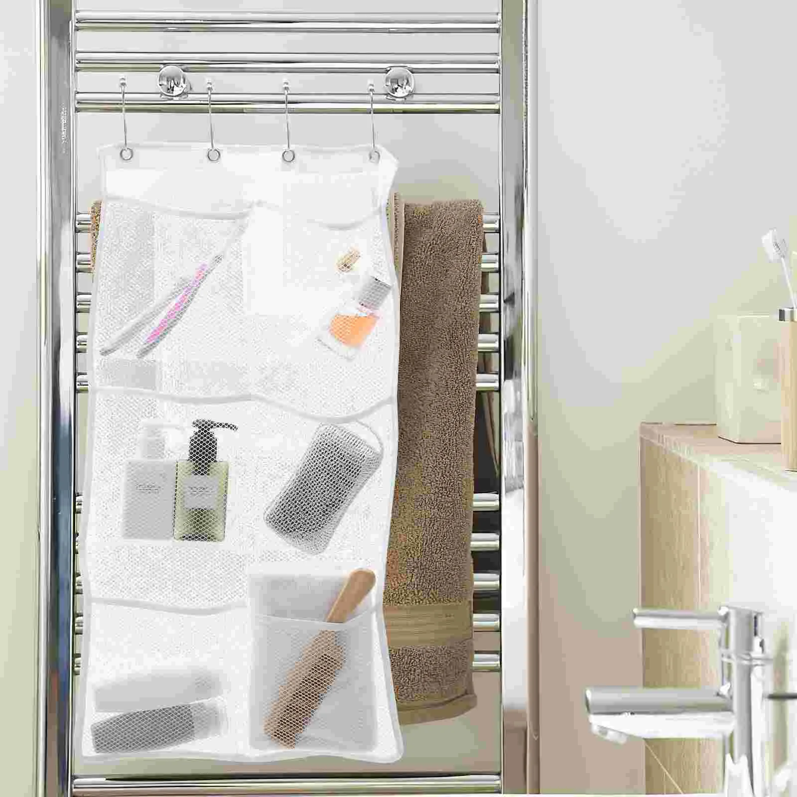 Висящ органайзер за душата, подложка за баня с джобове, мрежа за съхранение Изображение 4