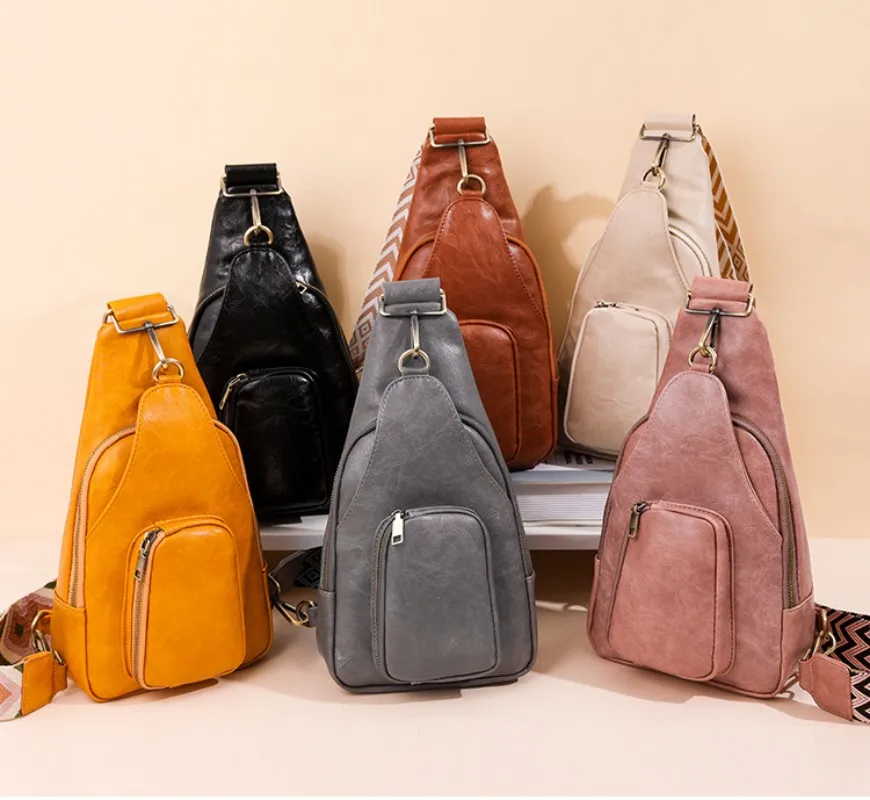 Дамски нагрудная чанта-месинджър с гитарным каишка, чанта-прашка с джобове за туризъм Изображение 4