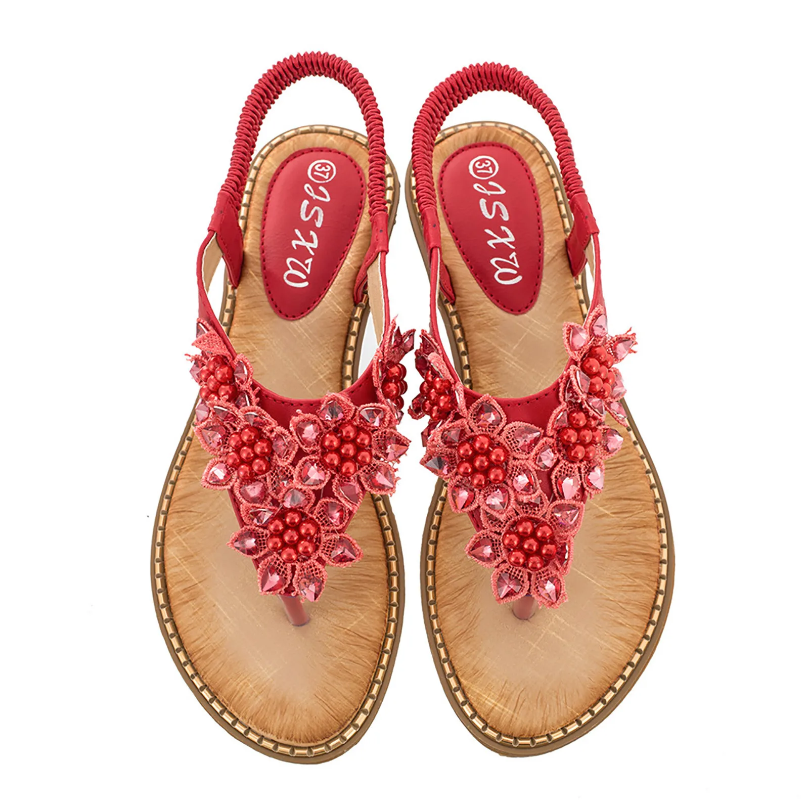 Дамски пролетно-летни сандали с мъниста, модни сандали на равна подметка впечатлява със своя бохемски стил Изображение 4