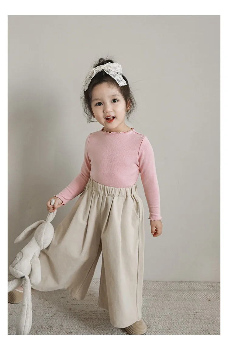 Детска долна риза в корейски стил, однотонная тениска, на новост 2023 година, пролетта и есента е мека универсален топ с дълъг ръкав за момичета Изображение 4