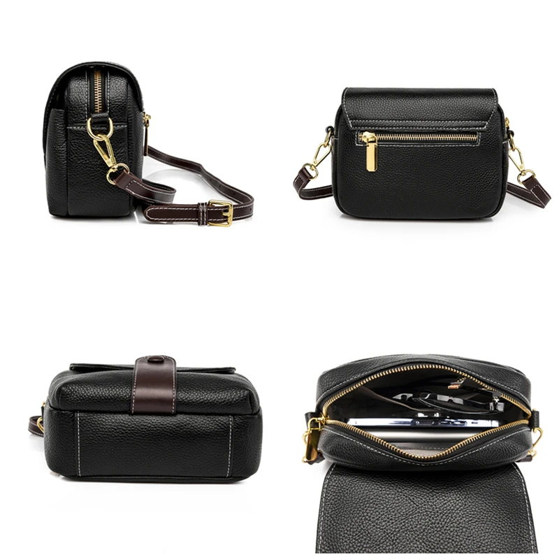 Дизайнерски однотонная чанта от естествена кожа, дамски чанти-месинджър копчета, висококачествена чанта през рамо от волска кожа, Нов женската чанта Изображение 4