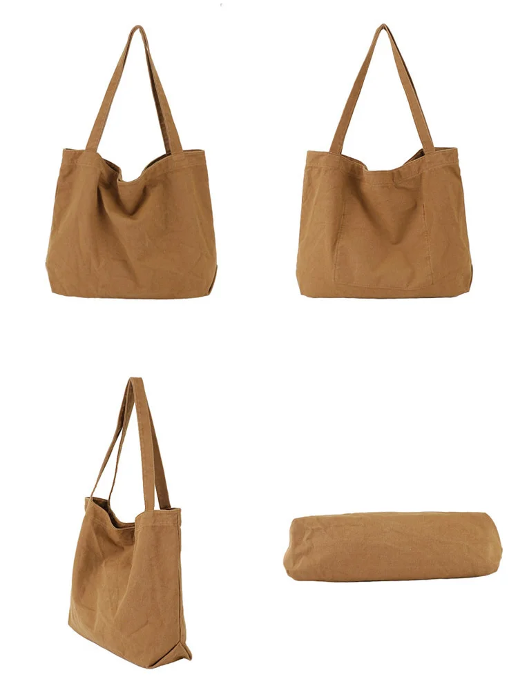 Корейската версия на прост холщовой чанти с голям капацитет, по-лека однотонная женствена чанта на едно рамо, ежедневна чанта за пазаруване в ретро стил Изображение 4