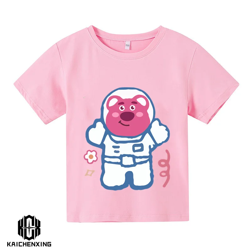 Лятна новост 2023 година, розово сладко детска памучен тениска с ягоди мече за момчета и момичета с къси ръкави Изображение 4
