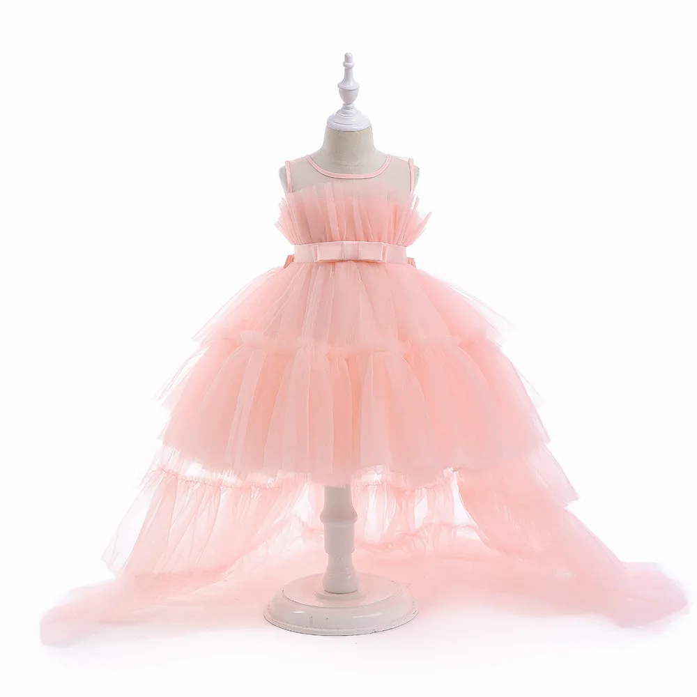 Лятото е розово дантелено рокля с влак за малки момичета, рокли на принцеси за парти в чест на 1-ви рожден ден за момичета, Вечерна пищни сватбена рокля Vestido Изображение 4