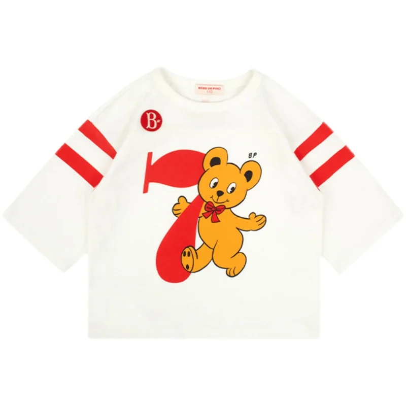 Магазин Bebe (В наличност) 베베베베 пролетно детска бежовата тениска с кръгло деколте и 8-точков ръкав 2022 г. Изображение 4