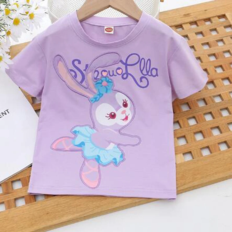 Модерна лятна тениска с къси ръкави за момичета, памучни тениски с изображение на заек от анимационен филм за малки момчета, блузи, тениски, дрехи за деца Изображение 4