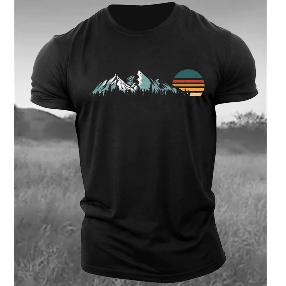 Мъжки t-shirt 2023 с 3D принтом под формата на планини, мъжки t-shirt Свободен размер, модерна спортна тениска на улицата ежедневни облекла Изображение 4