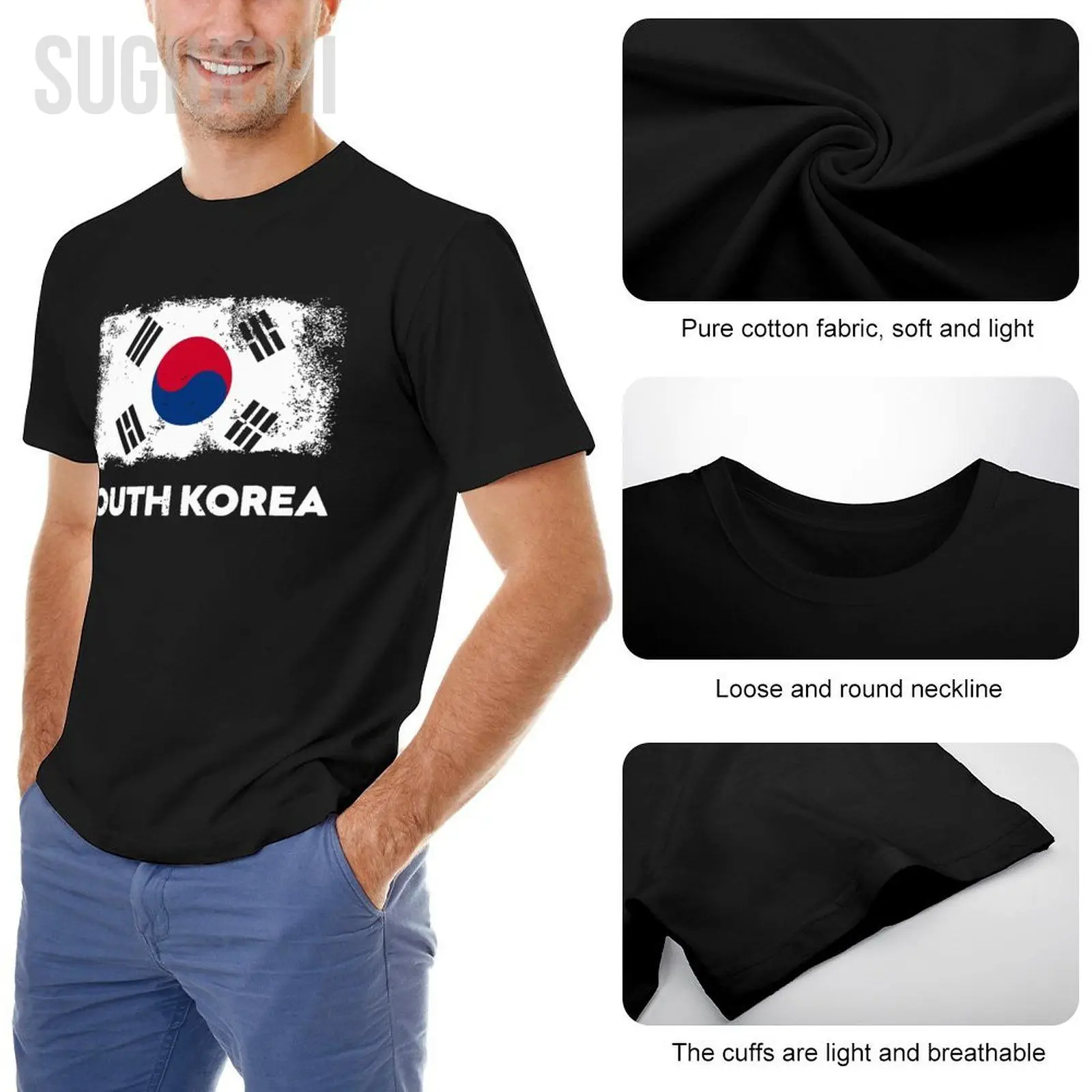 Мъжки реколта тениска с флага на Южна Корея, Тениски с кръгло деколте, Дамски тениски от 100% памук за момчета, къса тениска унисекс, За всички сезони Изображение 4