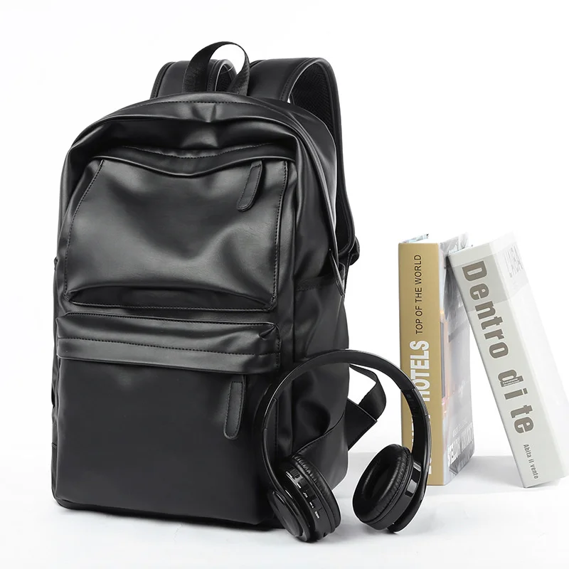 Нов Пътен раница от изкуствена кожа, мъжки Бизнес кожена студентски училищна чанта, моден тренд, однотонная чанта за компютър, 14-инчов раница за лаптоп Изображение 4