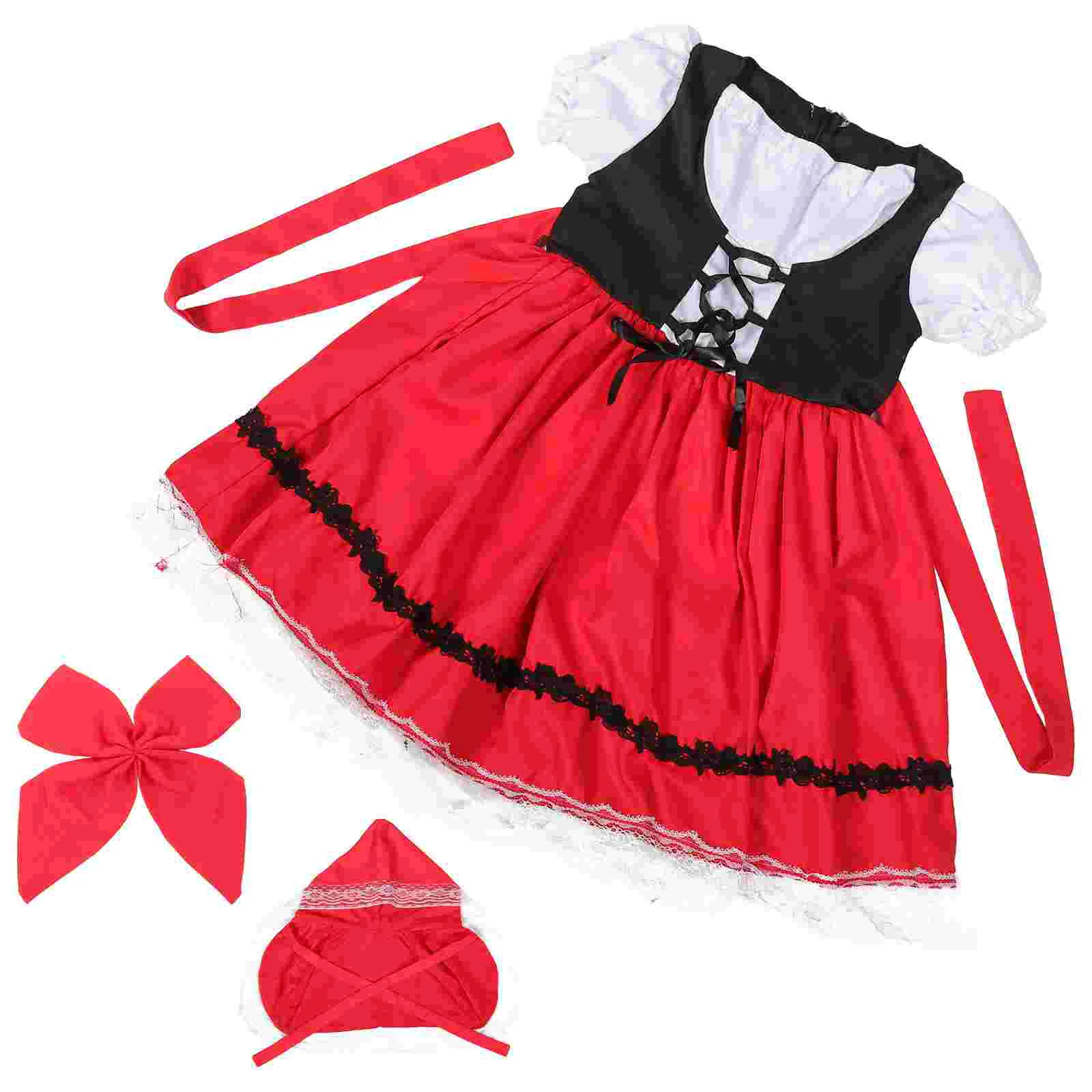 Облекло, костюми с малко Червено с качулка, комплект от рокли за момичета, наметало от плат с качулка За дете Изображение 4
