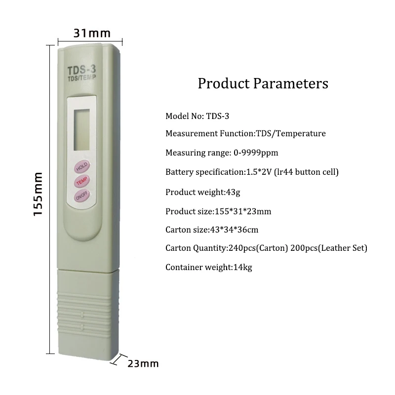 Преносим LCD дигитален Тестер за качеството на водата TDS, дръжка за тестване на вода, м филтър, Измервателни инструменти, Аксесоар за аквариум, басейн Изображение 4
