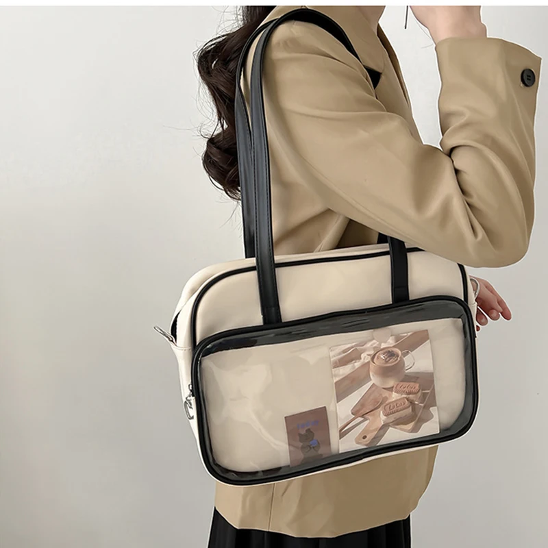 Прозрачен Дамски чанти-тоут 2023, Нова чанта от мека кожа, Голям капацитет на едното рамо, чанта-месинджър, Готина чанта Изображение 4