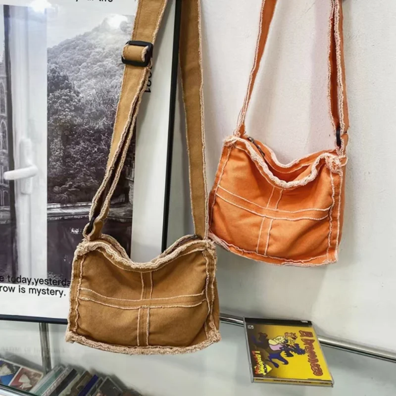 Реколта Холщовая женствена чанта през рамо, Модерен Малка чанта-месинджър от плътна тъкан, Нова чанта през рамо за почивка, Сладка пазарска чанта за момичета Изображение 4