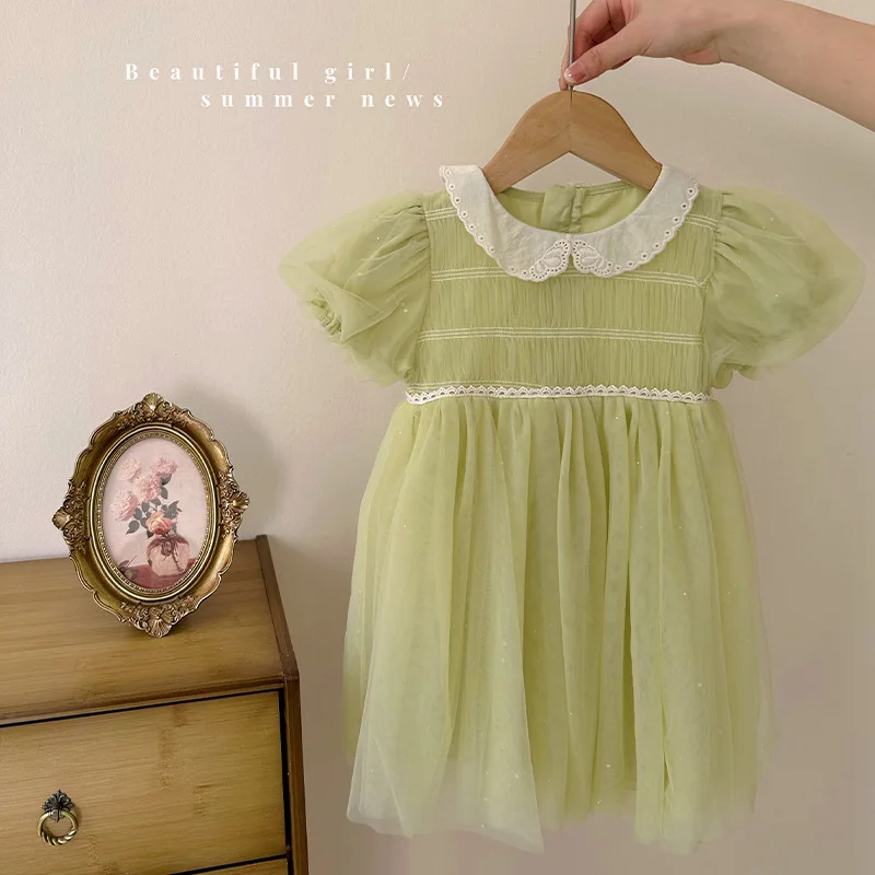 Рокля за малки момичета с пищни ръкави, Сладък рокли Трапецовидна форма, Летни Детски дрехи Изображение 4