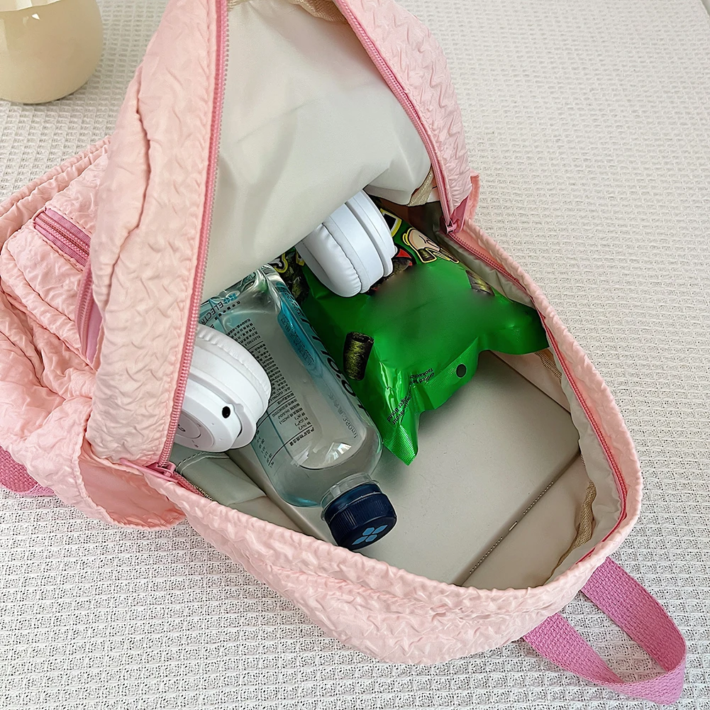 Студентски раници, однотонная найлон училищна чанта, модерен плиссированный раница с много джобове, лесен, устойчив на надраскване раница Изображение 4