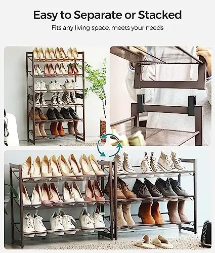 Съхранение на обувки, Метална поставка-Органайзер за обувки за гараж, входно Антре, Комплект от 2-х 3-ярусных штабелируемых рафтове за обувки, с регулируема равна или Изображение 4