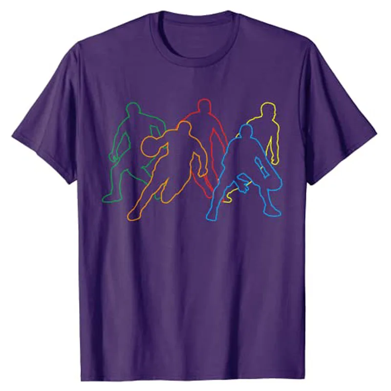 Тениска с силуэтами играчи, любители на бейзбола, тениска с изображение на баскетболния отбор в ретро стил, памук спортен топ с къс ръкав Изображение 4