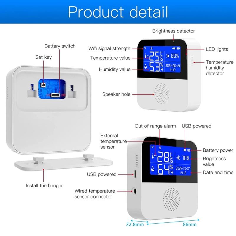 Умен термометър-влагомер, Wifi-следи температурата и влажността с 2,9-инчов LCD дисплей, влага в помещението Изображение 4