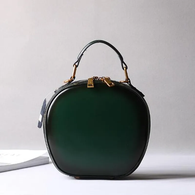 Чанта от телешка кожа 2023 нова кожена дамски ретро чанта Apple от едно рамо през рамо, преносими модни малки кръгли чанти Изображение 4