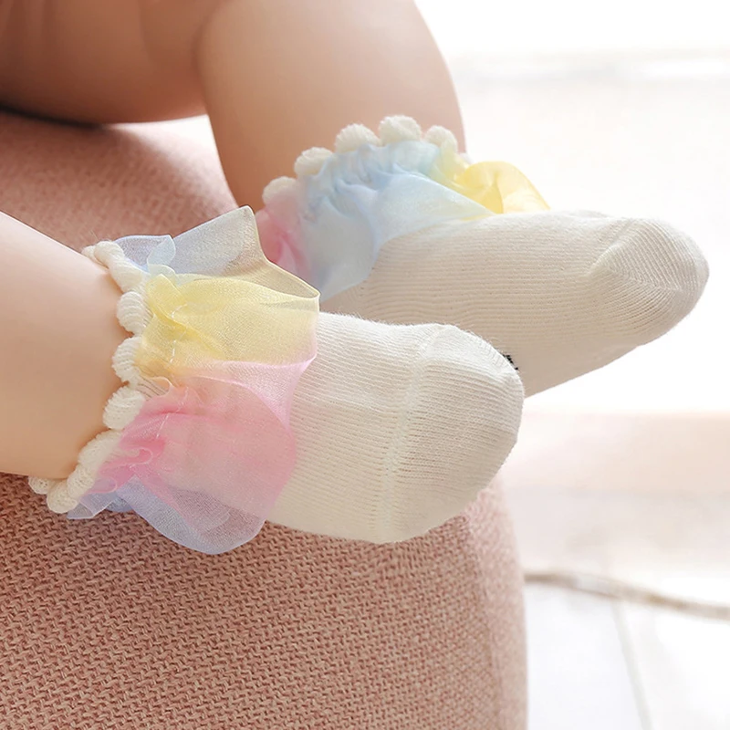Чорапи С волани за малки момичета, Сладък меки памучни чорапи с рюшами, летни, есенни и пролетни Чорапи на пода, за бебета Изображение 4