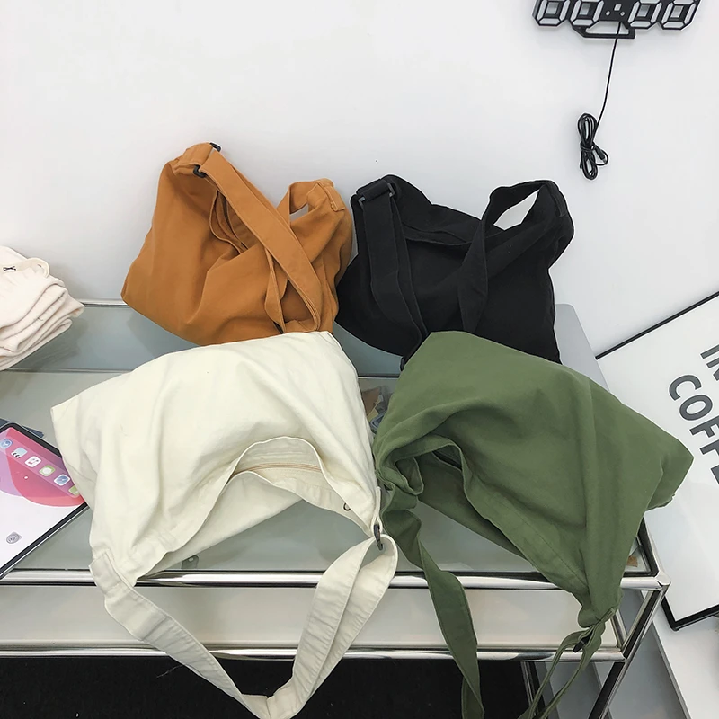 Японски и корейски Проста Холщовая чанта, стиранная Мързеливи от Вятъра, по-Голямата Голям чанта-Месинджър, Студентски чанта през рамо, за отдих и пазаруване Изображение 4