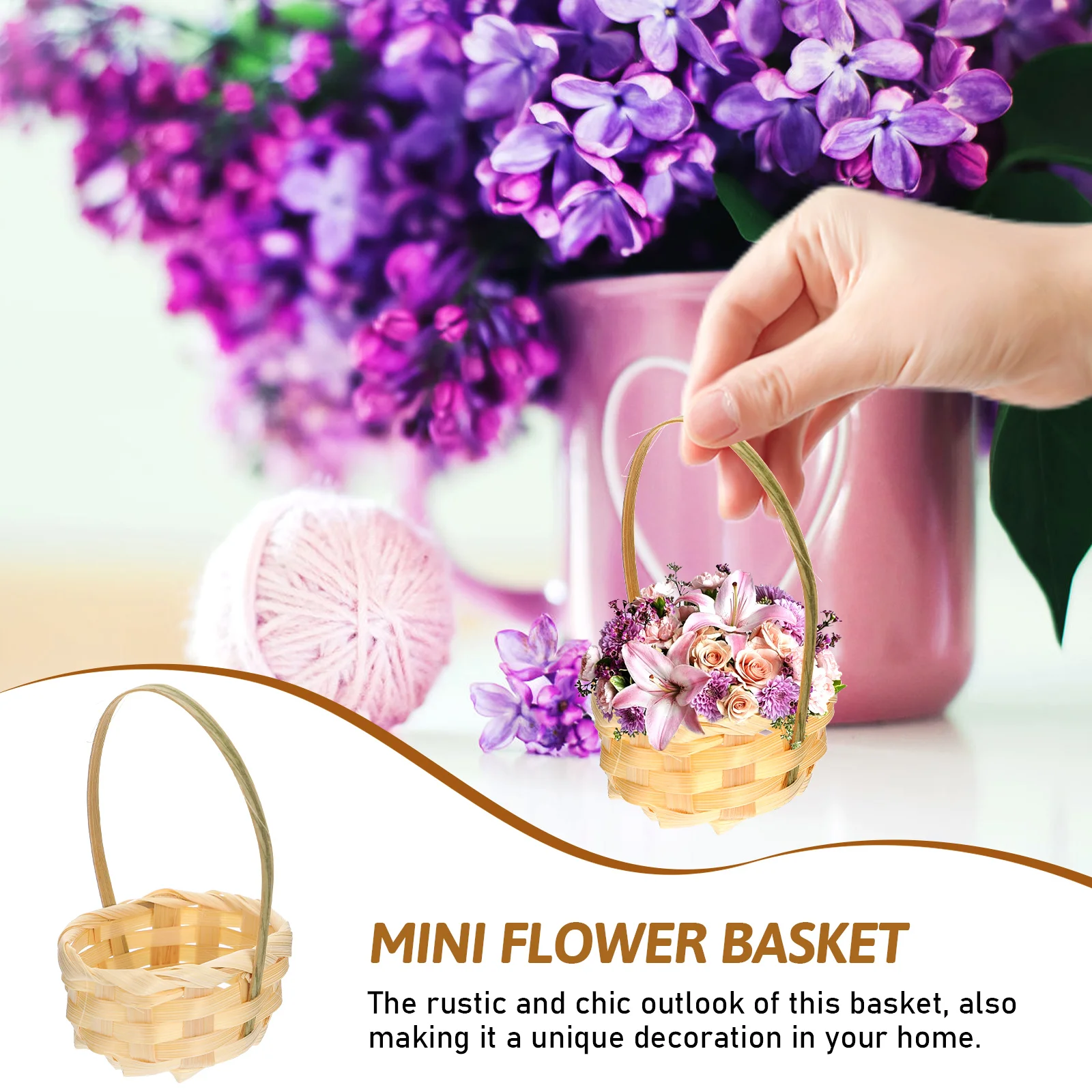 10 бр. Мини-количка за цветя за домашно съхранение, ръчно малката кошница за съхранение на покупки, многофункционална бамбук тканая микро-сцена Изображение 5