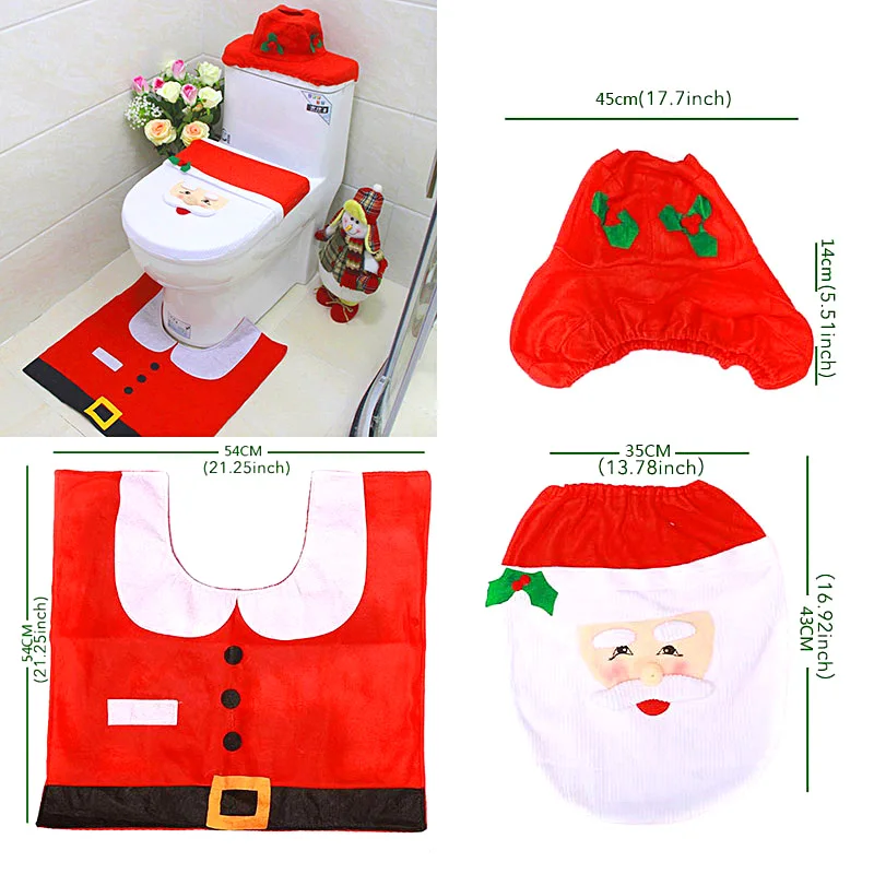 3шт Нова Коледна капак за седалката на Тоалетната чиния с Фигура на Дядо Коледа, Капак за седалката на Тоалетната чиния, Домашен Коледен Калъф, Украса за Баня, Седалка за Тоалетна Изображение 5