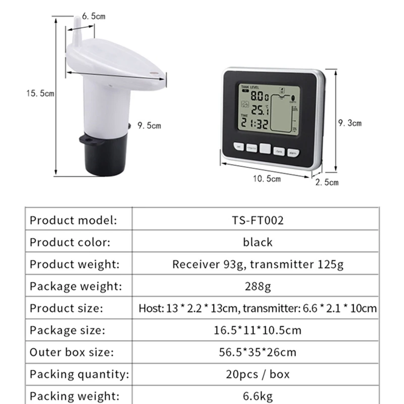 Безжична ултразвукова резервоар за вода, измерване на ниво на течности, Посочване време нивото на водата Индикатор за ниско ниво на зареждане на батерията С датчик за температура Изображение 5