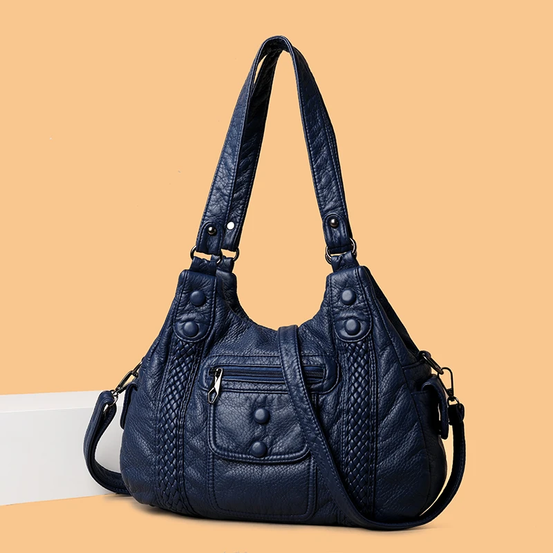 Висококачествени Дамски чанти от мека изкуствена кожа, обикновен, с многослойными джобове, дамски чанти през рамо, чанта през рамо с голям капацитет Изображение 5