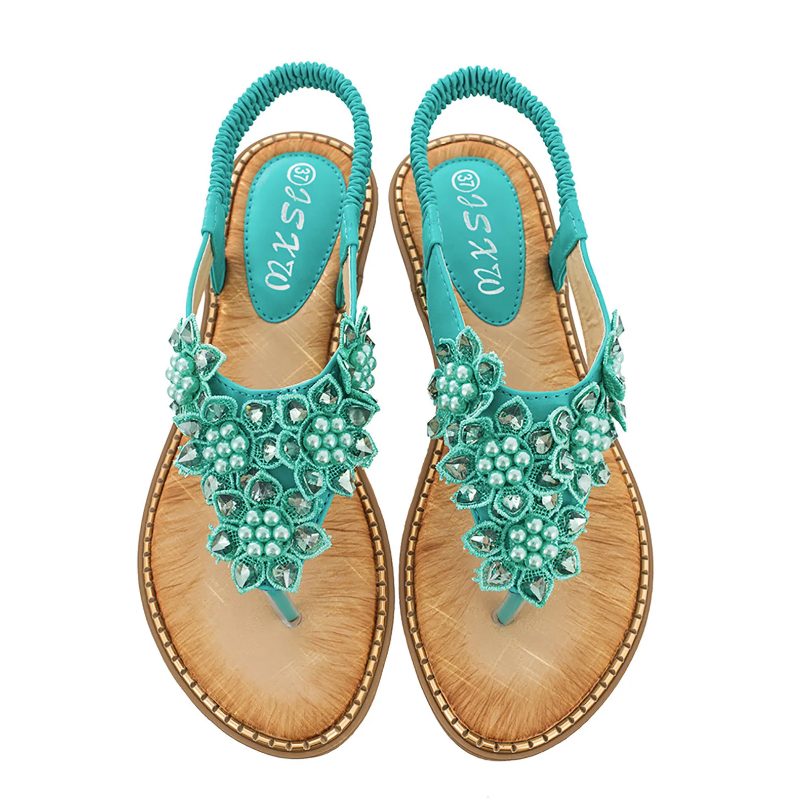 Дамски пролетно-летни сандали с мъниста, модни сандали на равна подметка впечатлява със своя бохемски стил Изображение 5