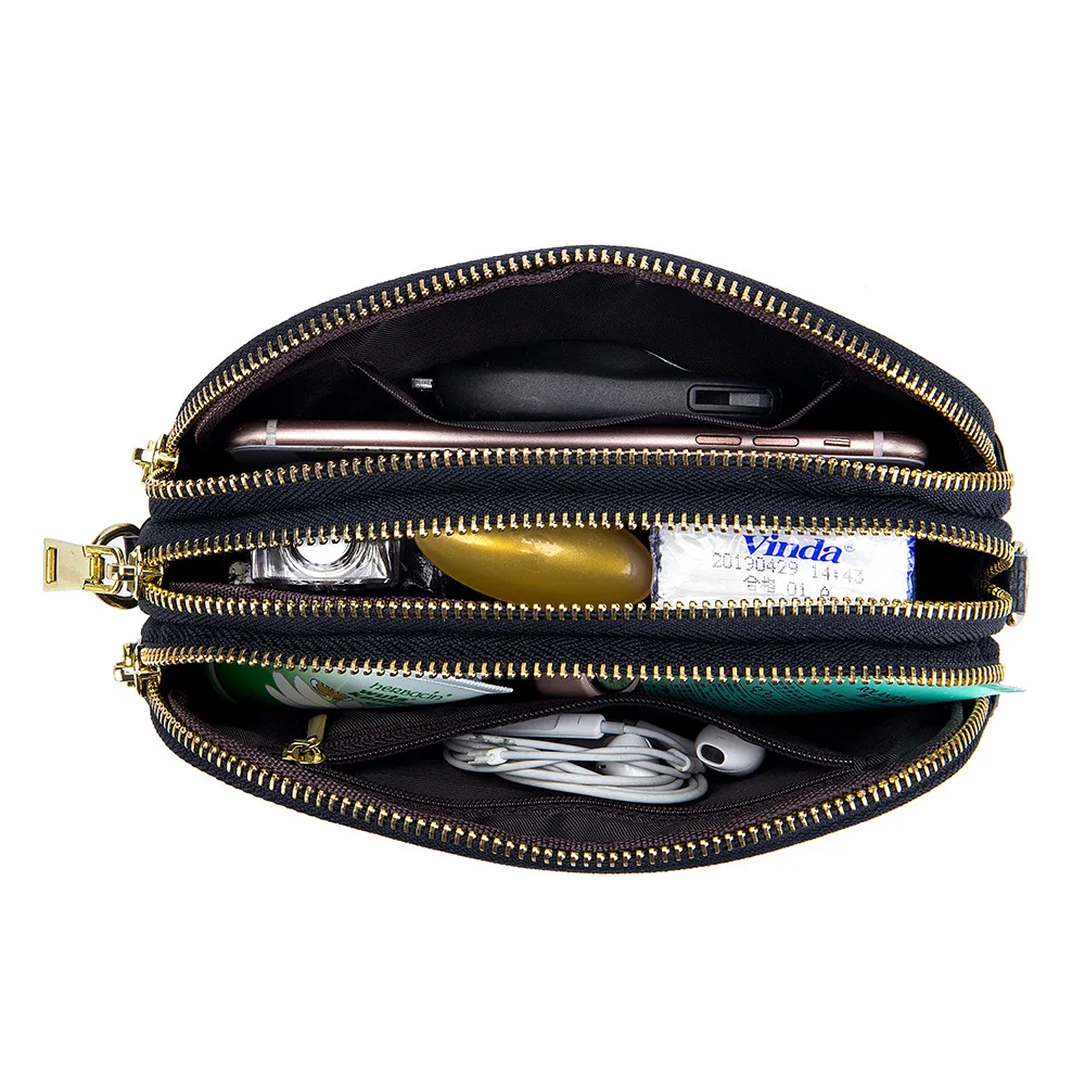 Дамски чанти през рамо от естествена кожа, Малка 3-Слойная Дамска чанта-Месинджър с цип, Голям капацитет, Твърди чанти-портфейли, чанти за мобилен телефон Изображение 5