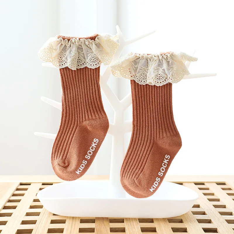 Детски Гамаши до коляното за малки момичета, Памучни Красиви дантелени чорапи, Детски пролет-есен облекло, Шарени чорапи за деца Изображение 5