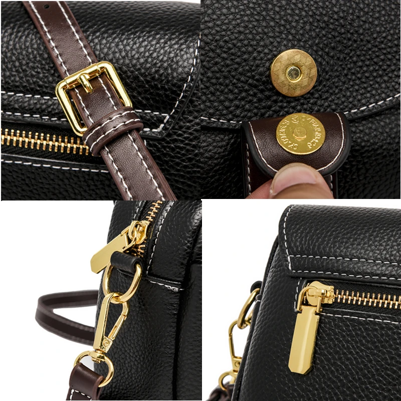 Дизайнерски однотонная чанта от естествена кожа, дамски чанти-месинджър копчета, висококачествена чанта през рамо от волска кожа, Нов женската чанта Изображение 5