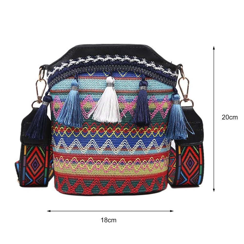 Етнически състав Женствена чанта през рамо с Ткаными Пискюли, Малки Чанти-Ведерки, Раницата Изображение 5