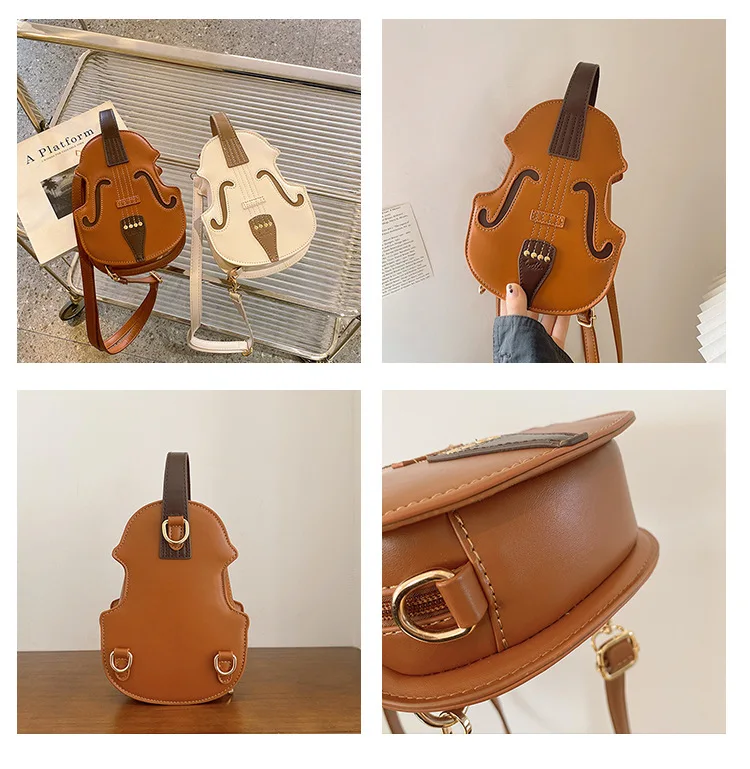 Забавен креативен дизайн, женствена чанта през рамо, Оригинална раница за Цигулка, изкуствена кожа, Реколта Дамски малка чанта през рамо, сладък подарък на едно момиче Изображение 5