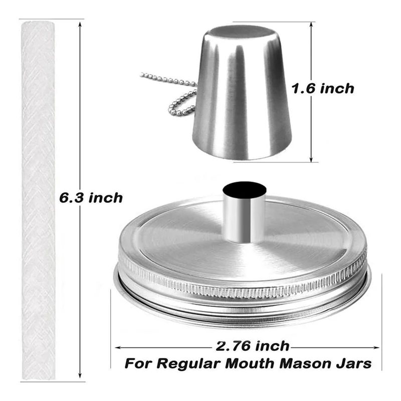 Комплекти за настолни горелки Mason Jar, 4 опаковки обикновени капаци за инкрустация с защитна тръба, трайни фитили и капачки от стъклени влакна Изображение 5