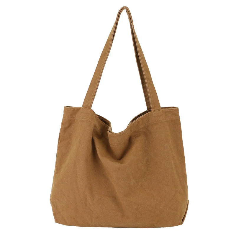 Корейската версия на прост холщовой чанти с голям капацитет, по-лека однотонная женствена чанта на едно рамо, ежедневна чанта за пазаруване в ретро стил Изображение 5