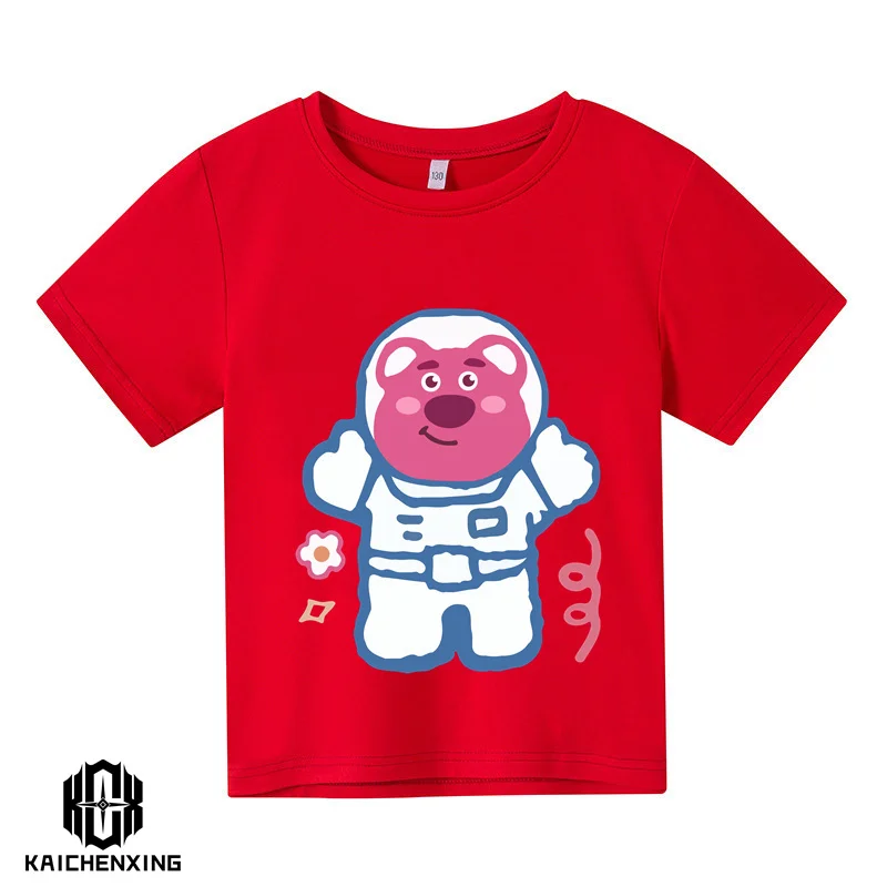 Лятна новост 2023 година, розово сладко детска памучен тениска с ягоди мече за момчета и момичета с къси ръкави Изображение 5