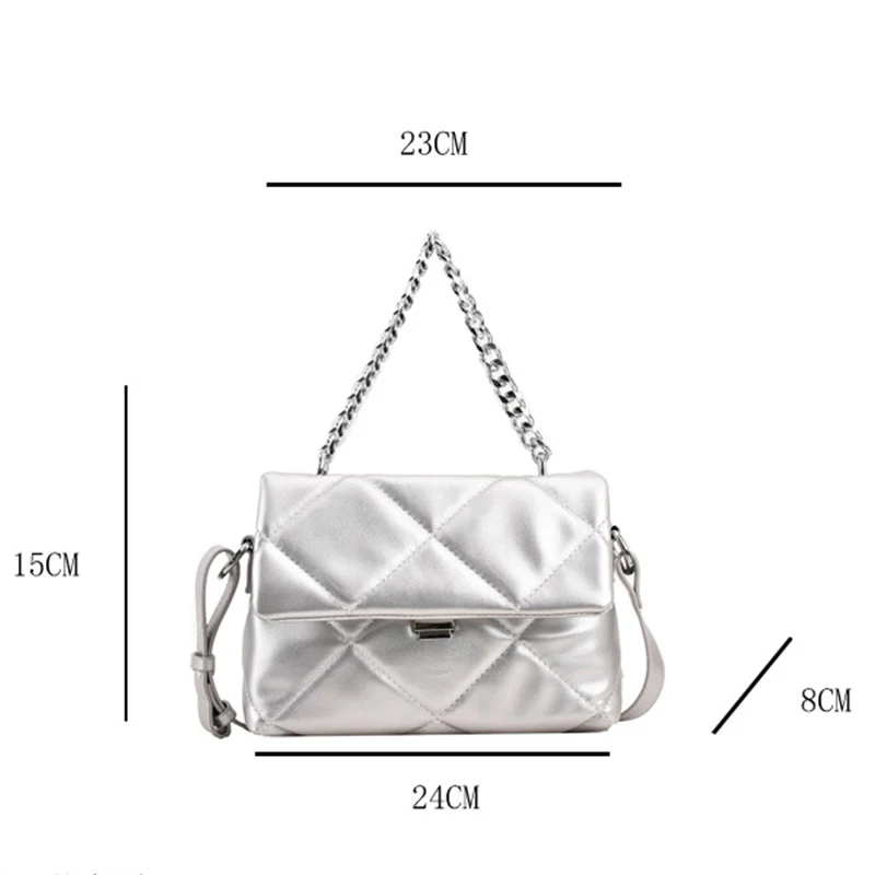 Модерен дамски чанта от изкуствена мека кожа, ежедневни дамски чанта през рамо сребрист цвят, чанта през рамо Изображение 5