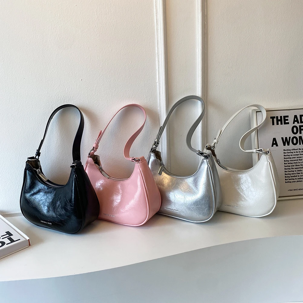 Модерна Елегантна чанта за пазаруване, Ретро Ежедневни дамски чанти-книги, Чанти през рамо, Дамски Кожени Однотонная чанта във формата на Полумесец, за жени 2023 Изображение 5