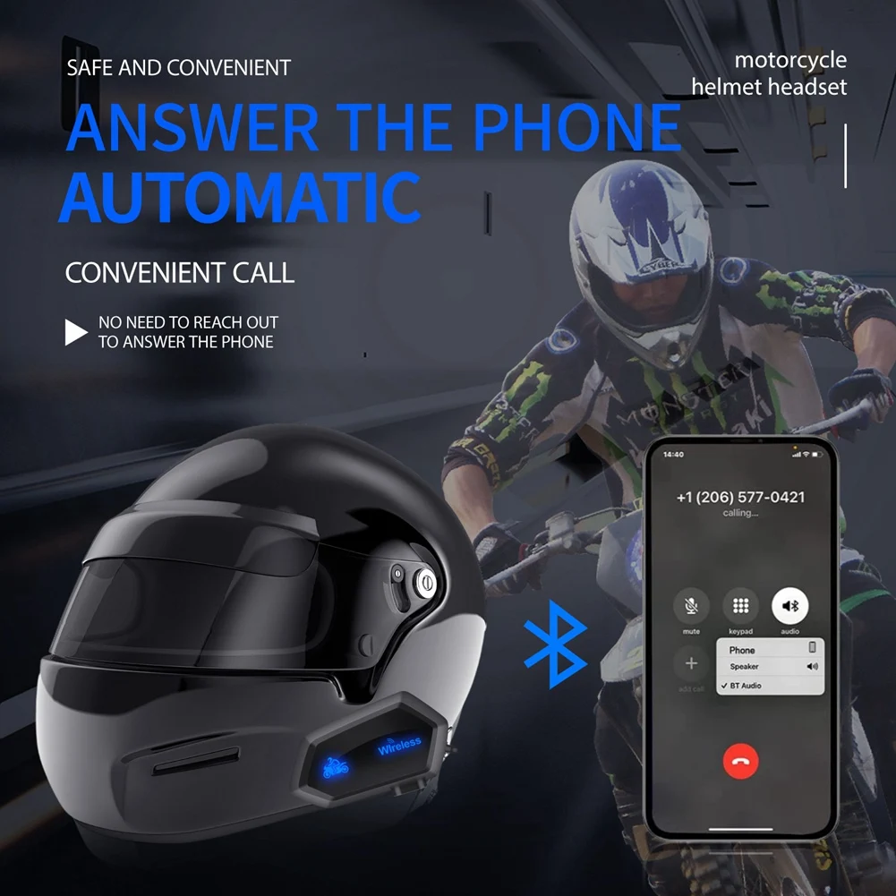 Мотоциклет шлем Bluetooth Слушалки 5.0 Домофон Безжични слушалки Стерео Водоустойчива с шумопотискане Слушалки, M01 Изображение 5