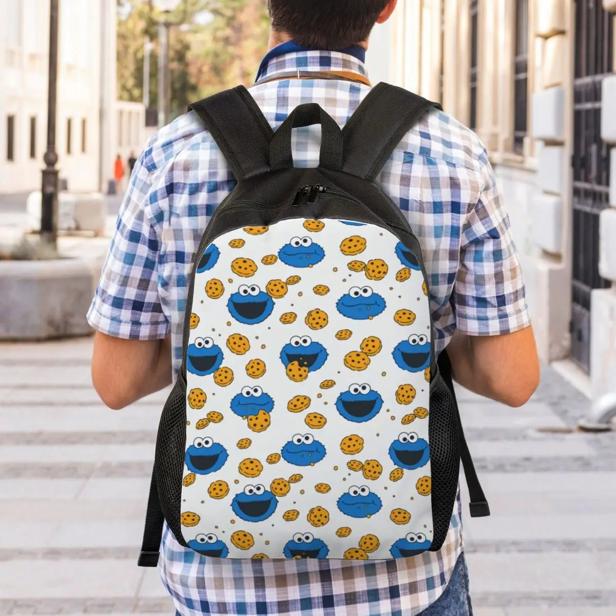 Раница Cookie Sesame Street Monster за жени, мъже, водоустойчиви училищна чанта за колеж с анимационни принтом, чанта за книги Изображение 5